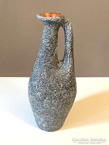 Retro gray colored pitcher vase with a frosted glaze