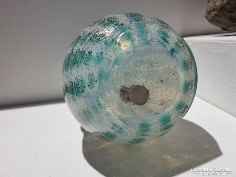 Különleges ezüst türkiz színben fénylő kétrétegű művészi üveg váza - 5711