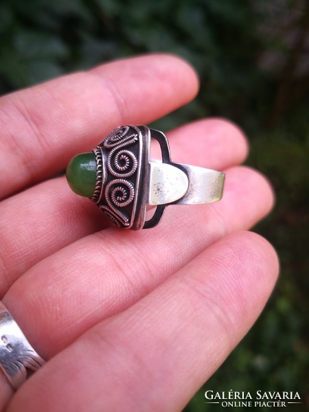 Beautiful silver ring with jade stones