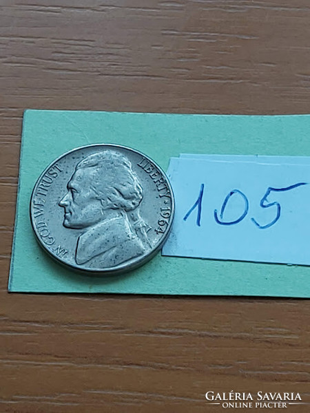 Usa 5 cents 1964 / d, thomas jefferson, copper-nickel 105