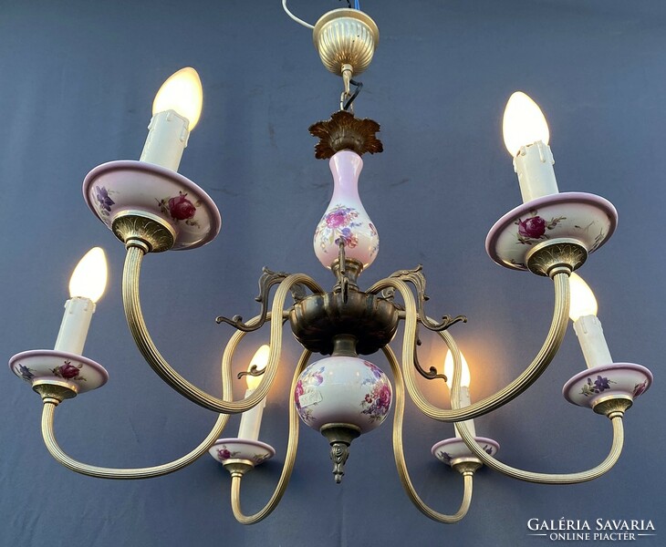 Chandelier with pink majolica inlay, there are 2 pairs.