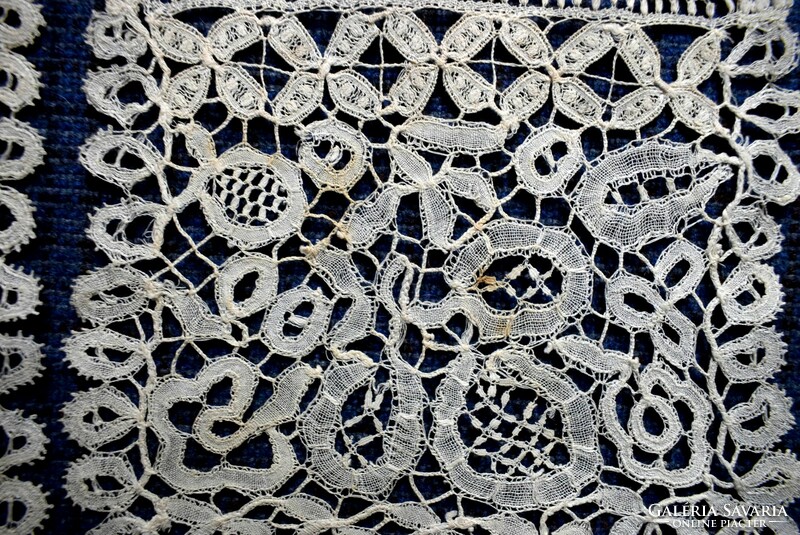 Antique breath thin beaten lace dress decoration in a pair 14x12.5cm