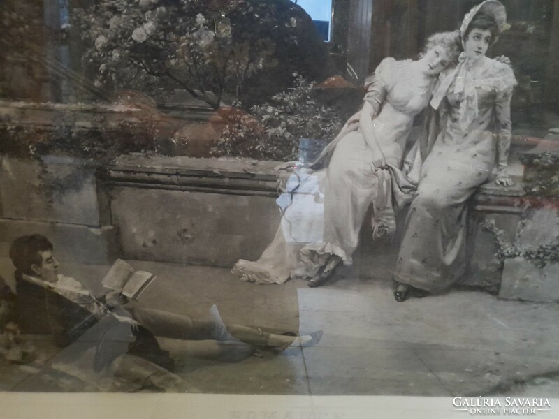 Nagyméretű Antik Romance1895,John Haynes Williams 1836-1908 Kőnyomat,Rézkarc Nyomat.124 x 97 cm.