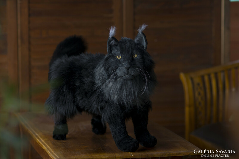 Life size black maine coon cat replica