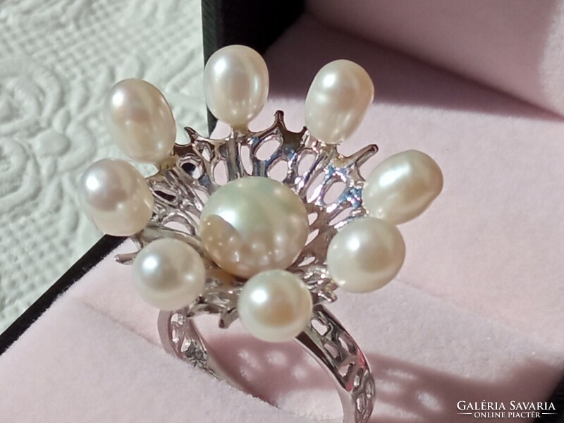 Pearl 925 silver ring 57