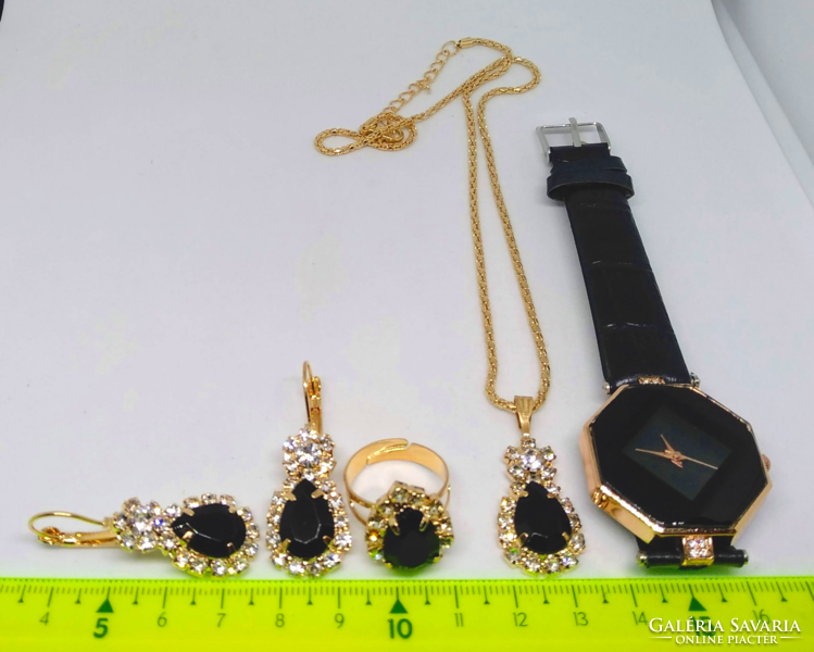 Black crystal jewelry set with watch 79