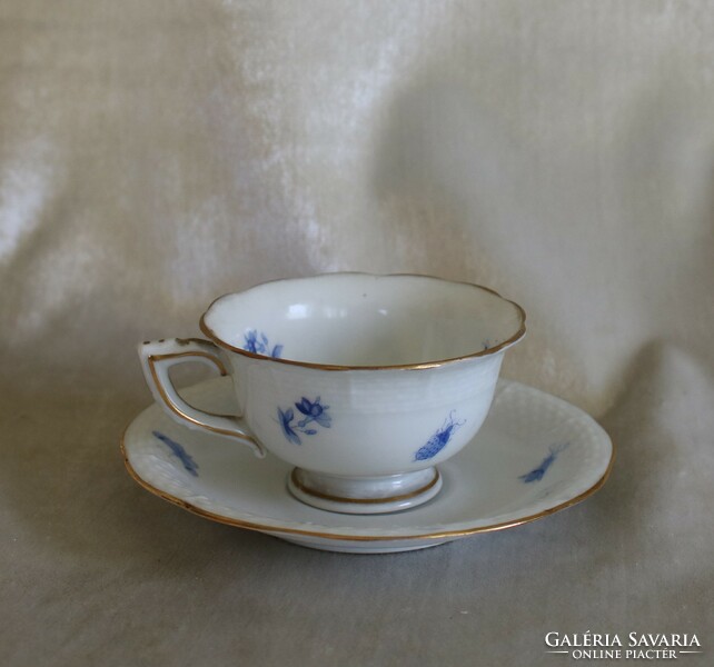 Antik ritka herendi porcelán kávéspohár + alj  Kék mintás herendi porcelán-hibátlan