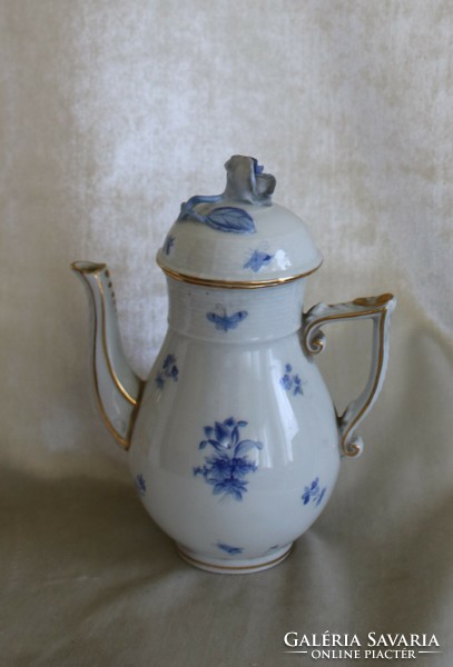 Antik ritka herendi porcelán kávéskanna -Kék virág mintás katicabogárral ,hibátlan állapotban