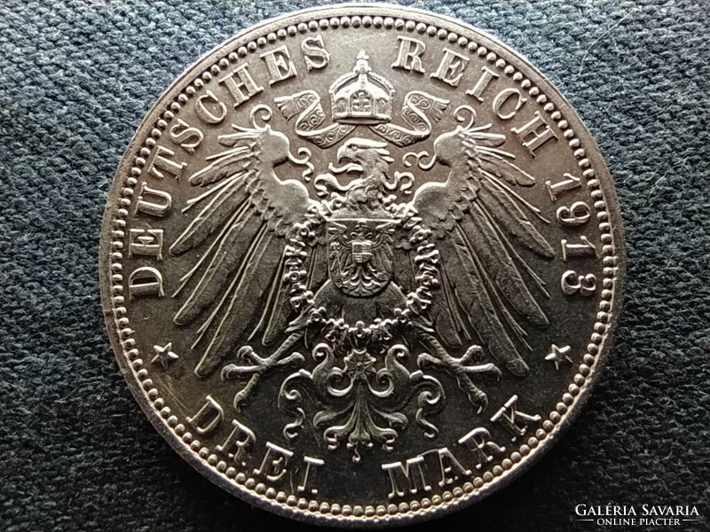 German states Saxon kingdom iii. Frigyes ágost (1904-1918) .900 Silver 3 marks 1913 e (id73299)