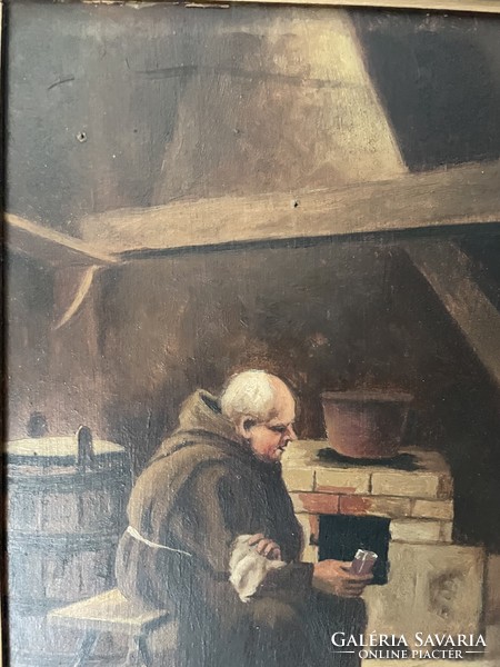 A monk drinking wine from a flame lipot