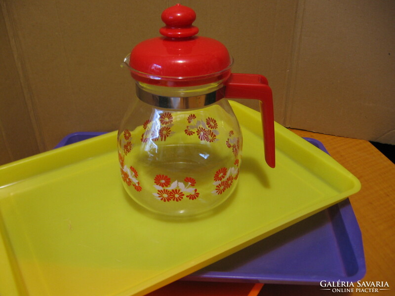Retro red floral heat-resistant jug from Jena, 1 l