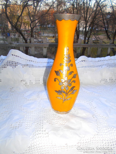 Zománc  váza ezüstözött díszítéssel  21  cm