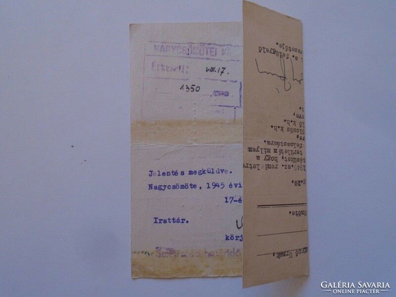 S5.34   Levelezőlap- Kertészeti Felügyelőség Szombathely Szeleczky János  1945 - NAGYCSÖMÖTE
