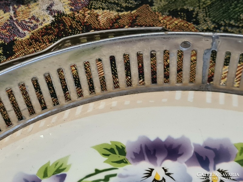 Tray with pansy porcelain inlay and small basket in one