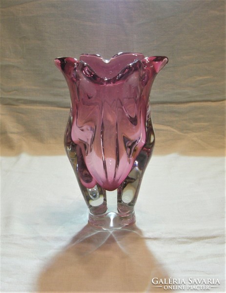 Sklo Union nagyméretű üveg váza - Josef Hospodka Chribska huta - 25 cm 2,7 kg