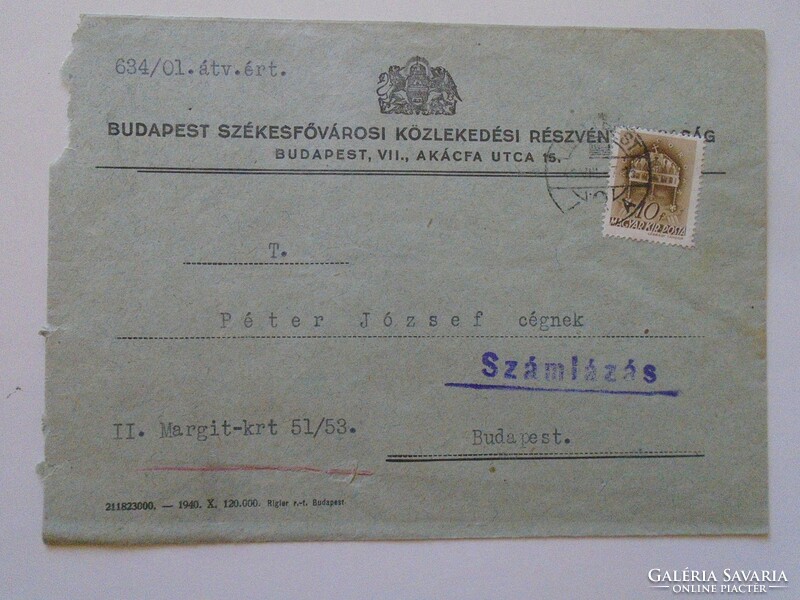 S9.23 Envelope Budapest Székesfőváros transport rt - 1940 vii