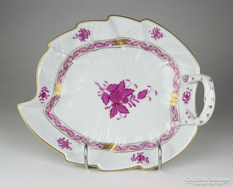 1L637 Herend leaf-shaped porcelain serving bowl with purple Appony pattern