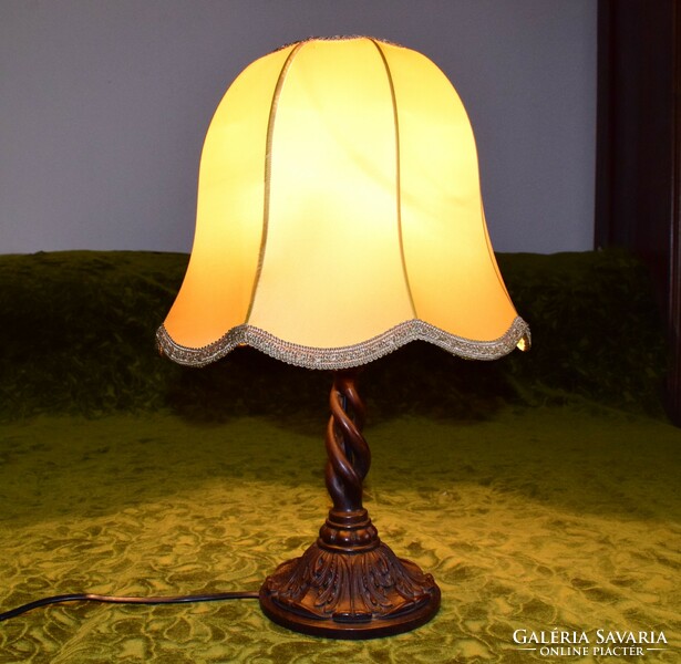 Tin German style, graceful, carved, antique, wooden table lamp, works with shade 45 x 30 cm!