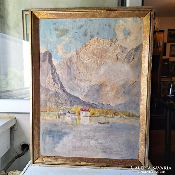Old 1946? Schatzberger copy - also marked on the picture! Chiemsee impressionism oil/wood 42x56 cm