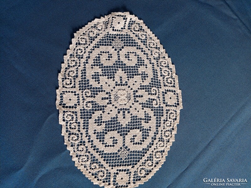 Crocheted, white fillet lace tablecloth, 21 x 29 cm