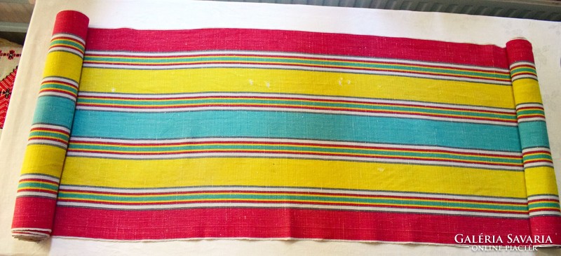 Old sack umbrella canvas material, woven cotton canvas, patterned in colored stripe material 380 x 44 cm i.