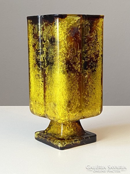 Russian amber honey-colored plastic column-shaped retro vase with a base