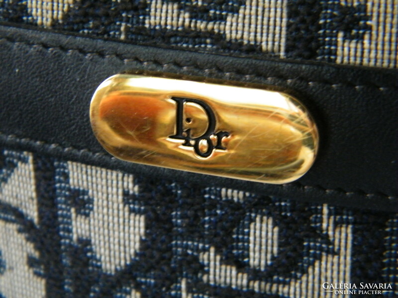 Vintage christian dior blue monogrammed shoulder bag with leather hardware