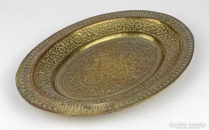 1O540 old oval beautiful floral Indian copper bowl bowl 16 cm