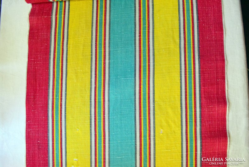 Régi zsák ernyő vászon anyag , szőttes pamutvászon , színes csík anyagában mintás 380 x 44 cm I.