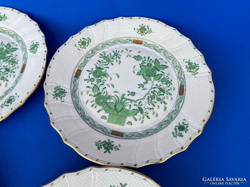 Herendi zöld Indiai kosaras lapos tányérok