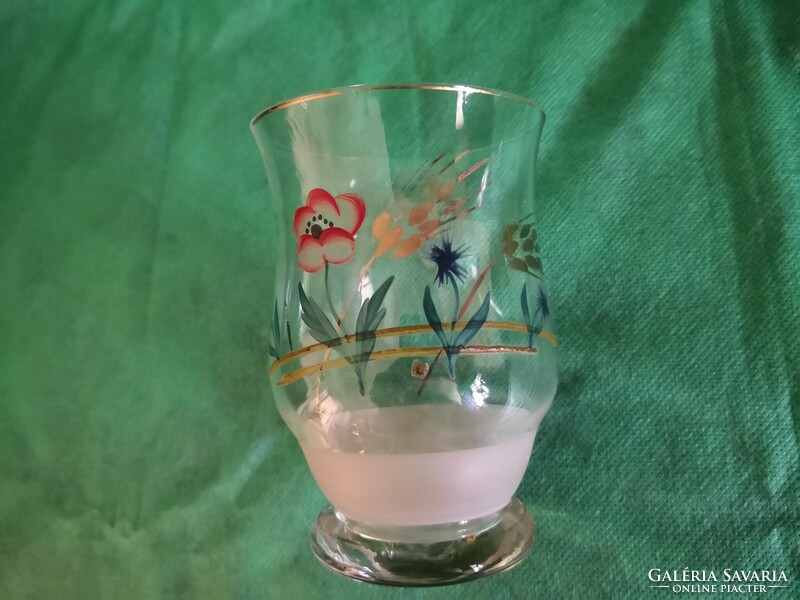 Gyönyörű festett üveg kancsó 2 pohárral, nagy méretű (limonádés)