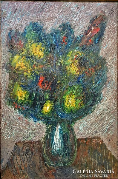 Román György (1903 - 1981) Csendélet c.Képcsarnokos festménye Eredeti Garanciával!