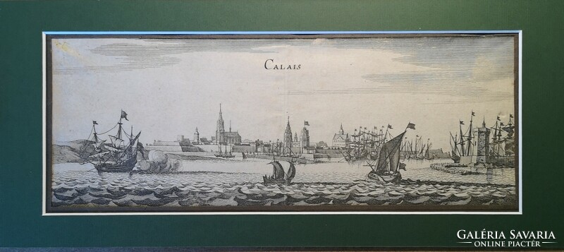 Mathieu Mérian(1621-1687):Calais. Rézmetszet. Jó állapotban, szép, hibátlan antik keretben!