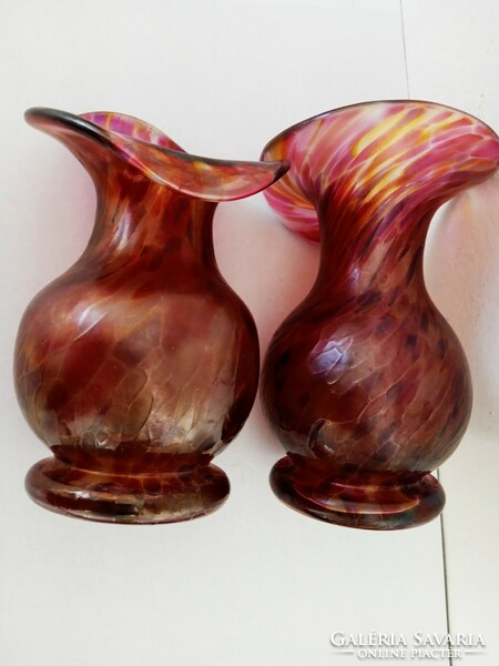 Wonderful, iridescent, art nouveau style, joska? Small glass vases, in pairs