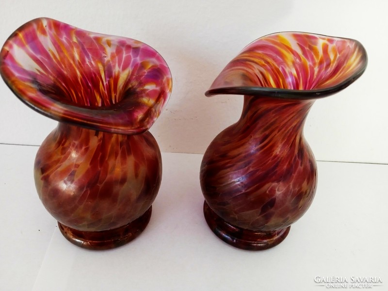 Wonderful, iridescent, art nouveau style, joska? Small glass vases, in pairs