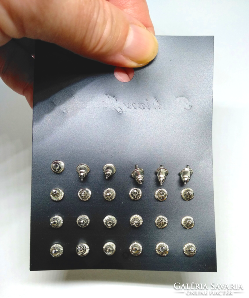 Stud silver plated earrings set 12 pairs 386