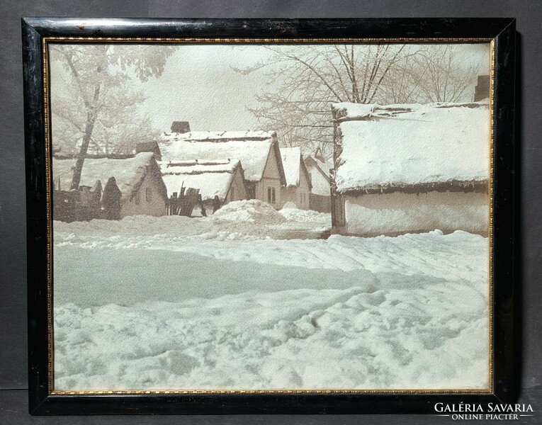 Faix jacques: Kekes street in winter (old large photo, Arad photo club - Transylvanian artist)