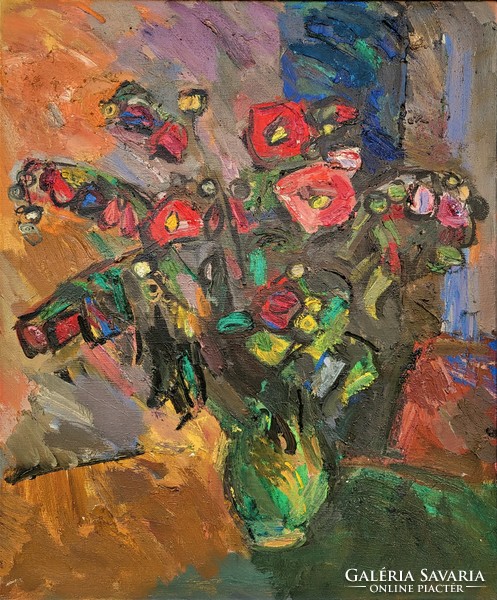 Nagy Előd (1942 - ) Virágcsendélet. festménye Eredeti Garanciával!