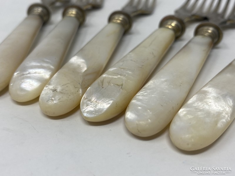 Antique art nouveau mother-of-pearl handle fish cutlery set with serving fork 13pcs cz