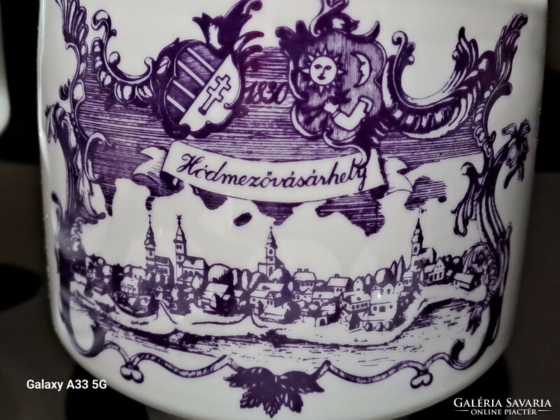 Retro lowland porcelain vase with purple Hódmezővásárhely decor ashtray jar bonbonier