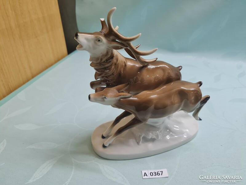 A0367 gdr deer couple porcelain figure damaged antlers 28 cm