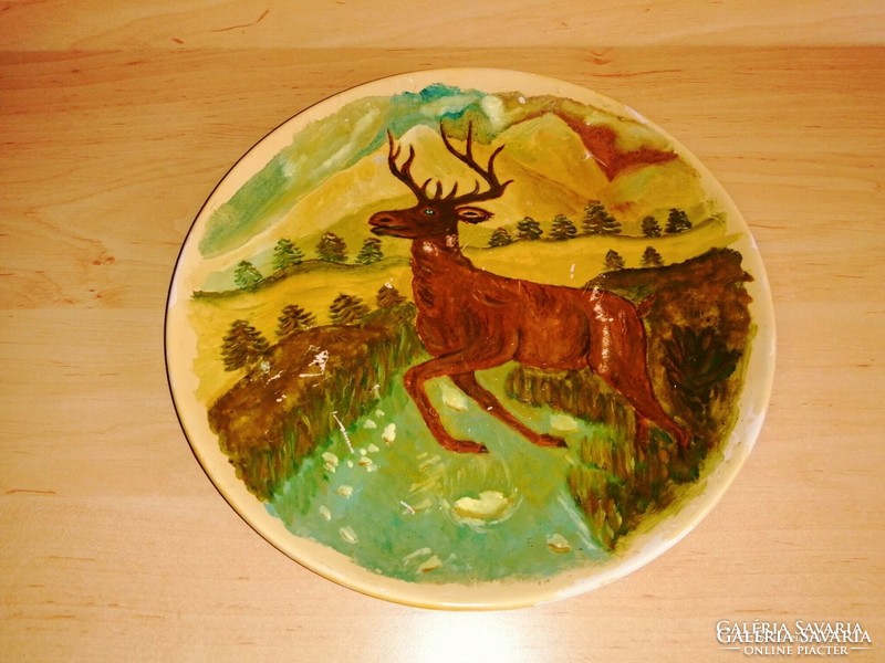 Rare granite wall plate with deer motif 23.5 cm (n)