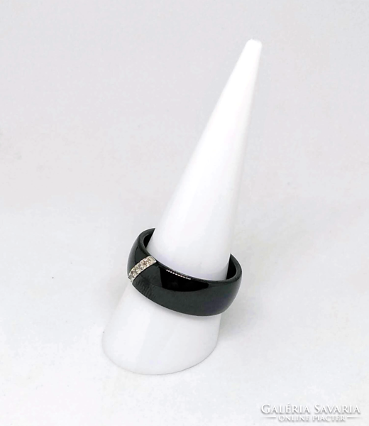 Latest ring trend! Black zircon ceramic ring with zircon crystals 276
