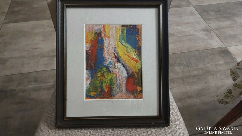 (K) beautiful signed abstract painting with frame 33x37 cm