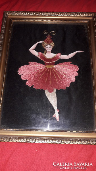 Antik GYÖNYÖRŰ festett hímzett selyemkép Balerina pár 2db kép egyben 30 x 22 cm a képek szerint