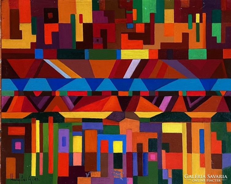 András Hargitai: abstract city (1993. Oil on wood) original!