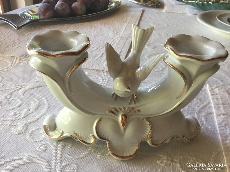 Candle holder with bird, German gold decoration