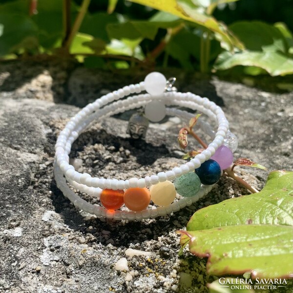 Chakra harmonizing bracelet buddha head 7 chakra bracelet - gemstone s/m flexible size!
