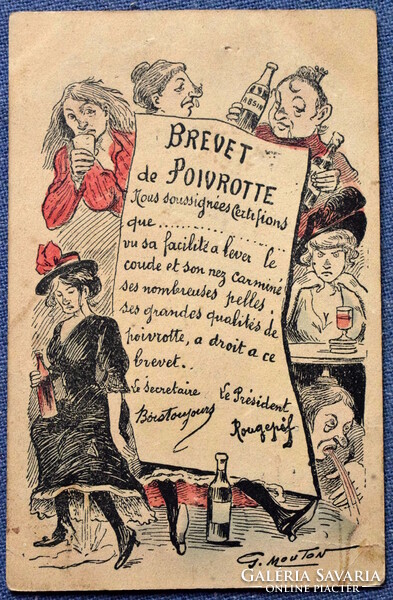 Antik groteszk vagy gúny  grafikus képeslap G Mouton mit tesz a nőkkel az alkohol - szeződéssel