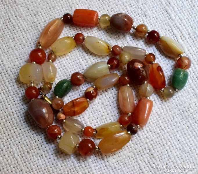 Contemporary art deco mixed mineral semi-precious stone necklace with larger colored stones